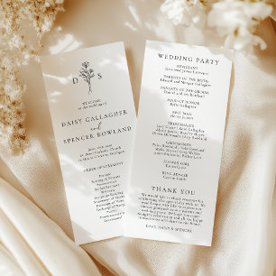 Programa Boda de talla de monograma floral simple en blanco