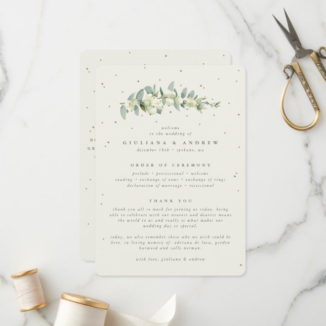 Programa Boda de tallo de eucalipto y snowberry crema elega (Anverso/Reverso In Situ)