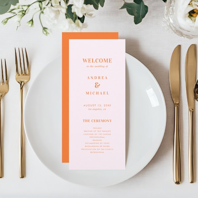 Programa Boda de tipografía rosa y Naranja elegante (Subido por el creador)