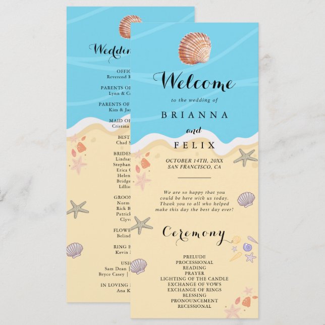 Programa Boda de verano minimalista azul océano (Anverso / Reverso)
