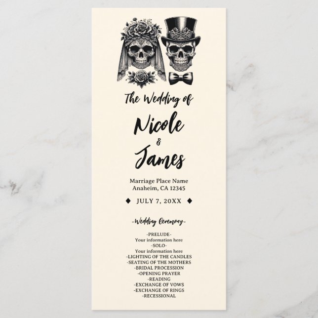 Programa Boda del esqueleto de crema negra y dorada (Anverso)