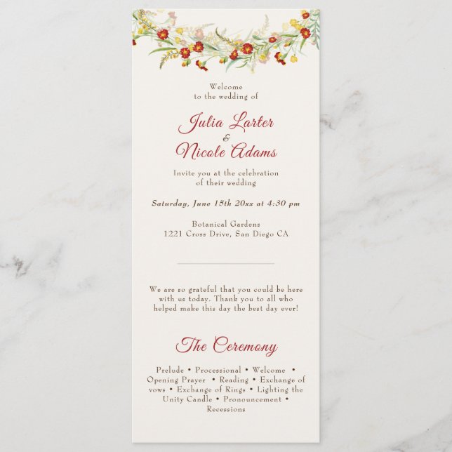 Programa Boda del follaje marino amarillo anaranjado (Anverso)