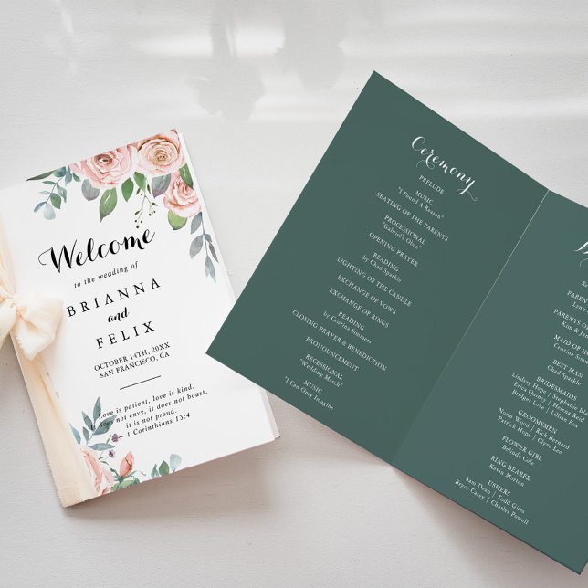 Programa Boda doblado de caligrafía floral de la brisa de v (Subido por el creador)