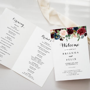 Programa Boda doblado de caligrafía rugiana borgoñona otoña