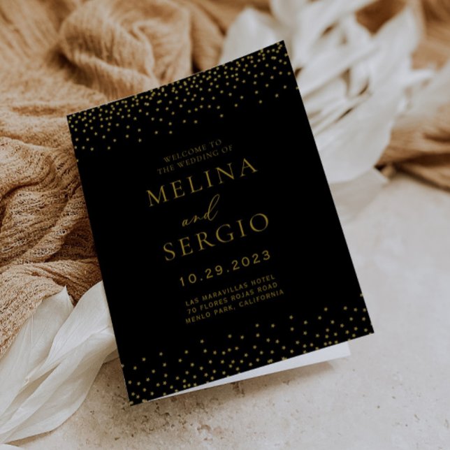 Programa Boda doblado negro de oro de Confetti boho (Subido por el creador)