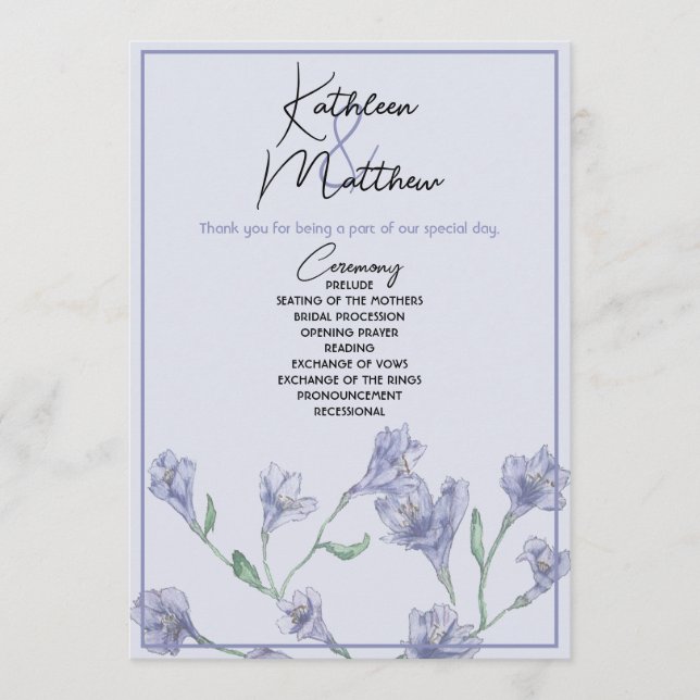 Programa Boda Dusty Blue Floral Watercolor (Anverso)