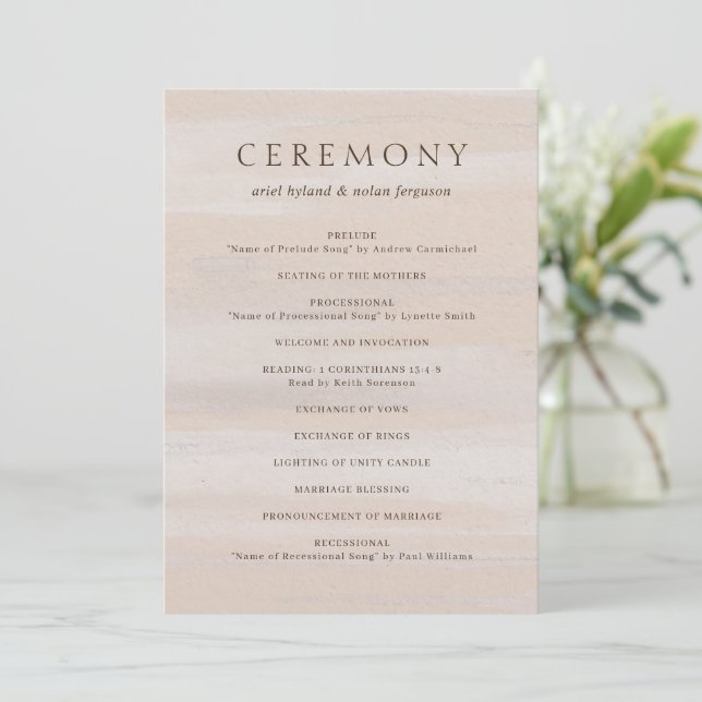Programa Boda elegante acuarela neutral moderna (Anverso de pie)