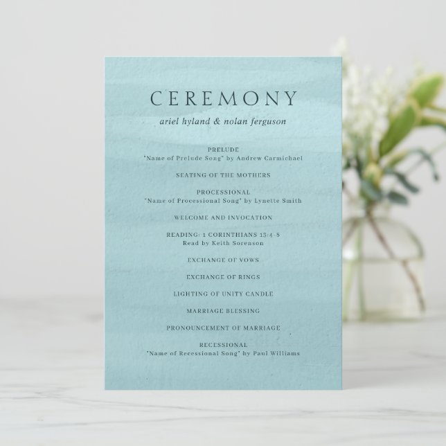 Programa Boda elegante con acuarela azul moderna (Anverso de pie)