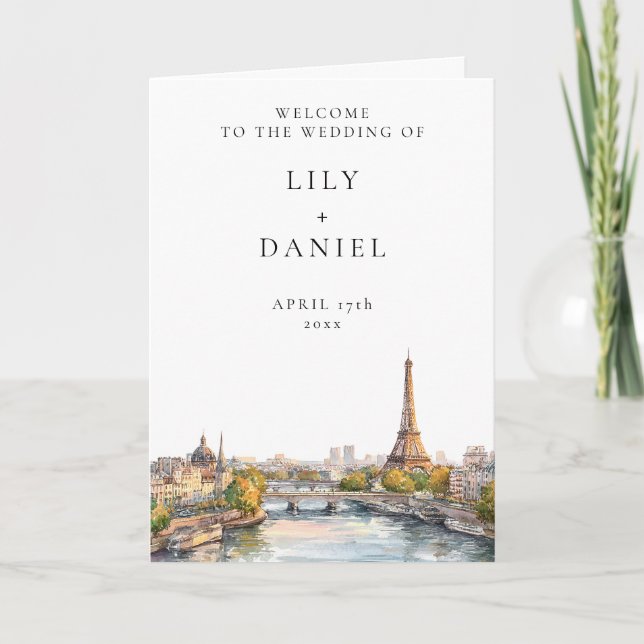 Programa Boda elegante con acuarela París Francia (Anverso)
