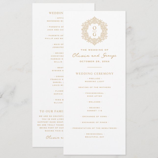 Programa Boda Elegante con Herencia de Oro (Anverso / Reverso)