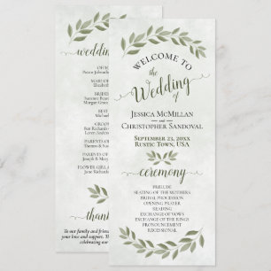 Programa Boda elegante de acuarela rústica con vegetación d