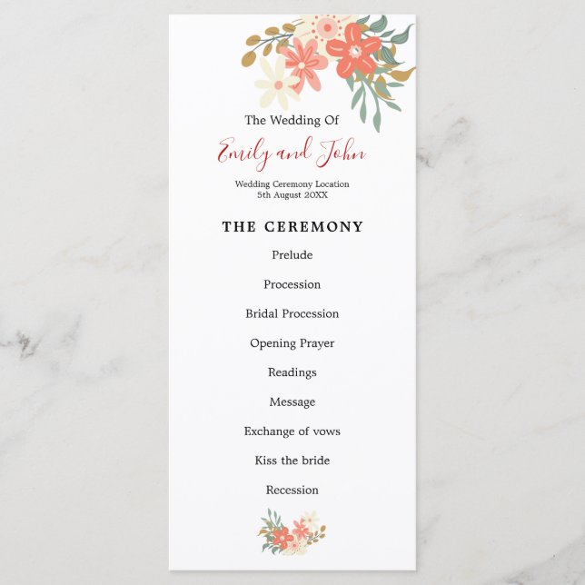 Programa Boda elegante de Ambrose Coral Florals (Anverso)
