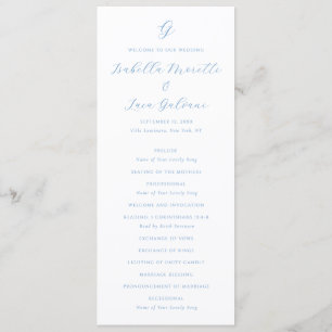 Programa Boda elegante de estilo costero en azul y blanco