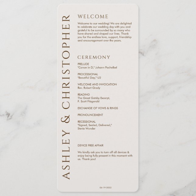 Programa Boda elegante de estilo moderno de Walnut Brown (Anverso)