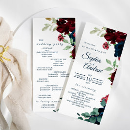 Programa Boda elegante de flores azules de Borgoña y Marina