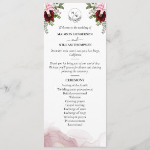 Programa Boda elegante de flores de Borgoña