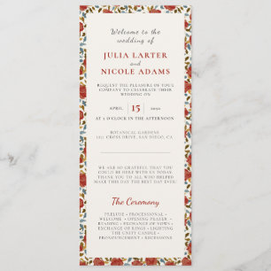 Programa Boda elegante de la flor rosa roja dorada