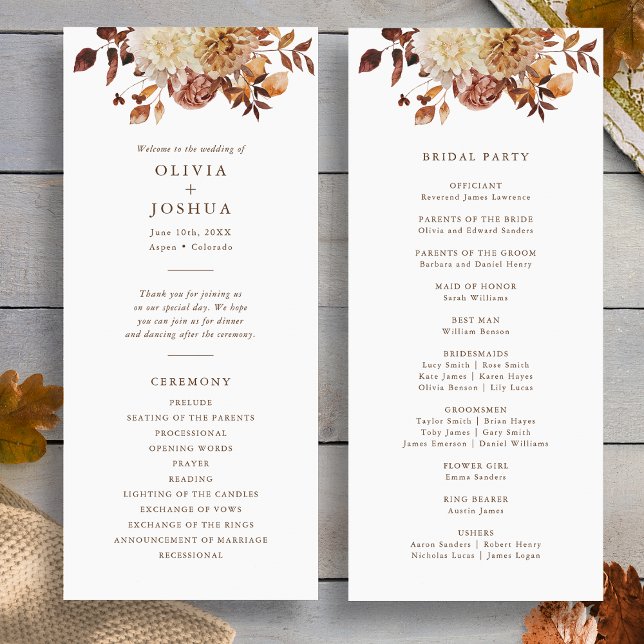 Programa Boda Elegante de Otoño (Elegant Fall Romance Floral Wedding Program by Painted Paperie
)