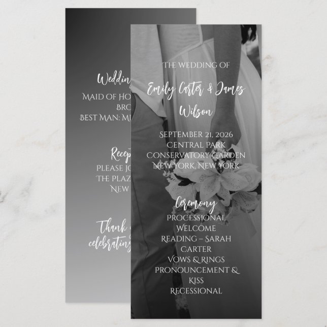 Programa Boda elegante en blanco y negro (Anverso / Reverso)