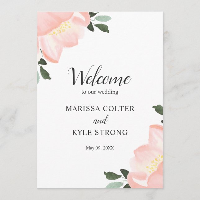 Programa Boda elegante floral con acuarela rosa (Anverso)