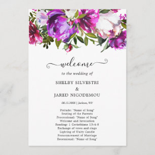 Programa Boda elegante floral púrpura vibrante