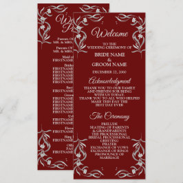 Programa Boda elegante roja con patrón floral plateado vint