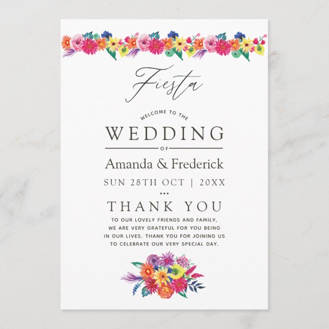 Programa Boda Fiesta Floral Acuarela (Anverso)