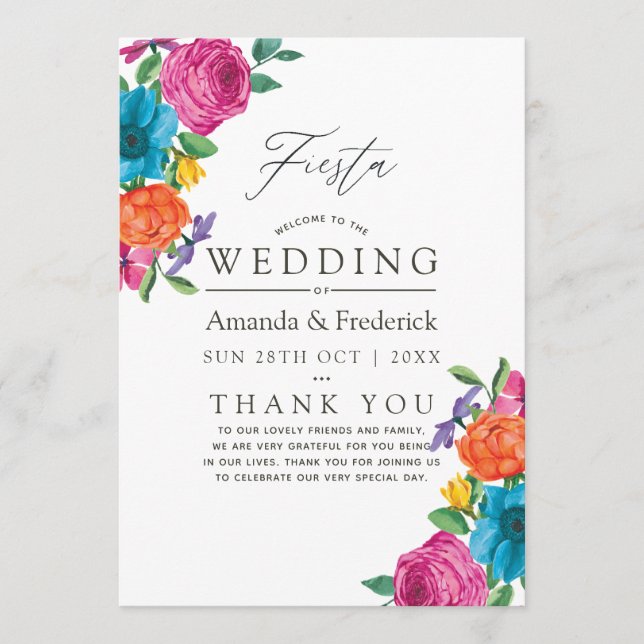 Programa Boda Fiesta Floral Acuarela (Anverso)