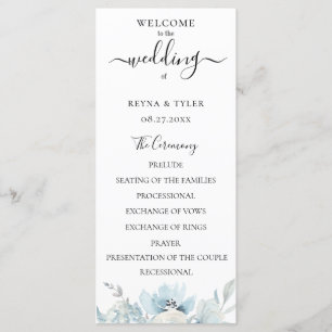 Programa Boda floral acuarela azul polvoriento Pastel