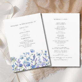Programa Boda floral acuarela de flor silvestre azul