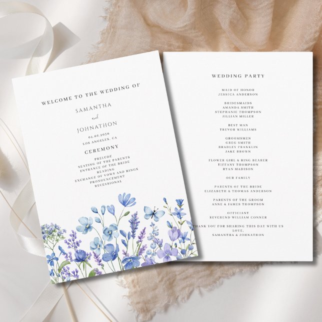 Programa Boda floral acuarela de flor silvestre azul (Subido por el creador)