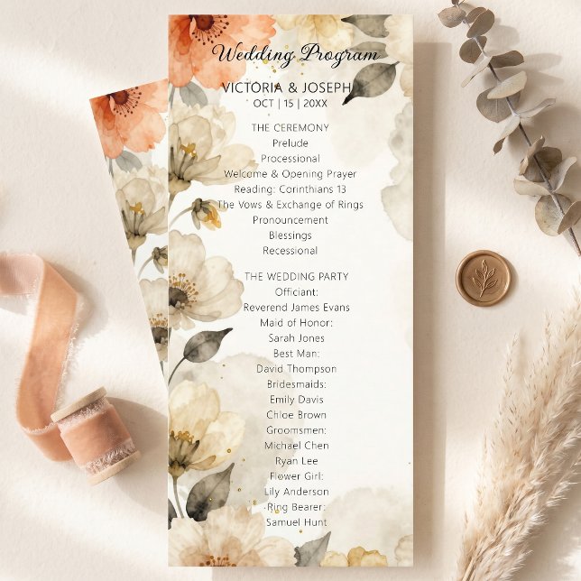 Programa Boda floral acuarela en melocotón boho neutral (Subido por el creador)