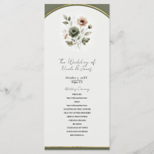 Programa Boda floral acuarela en oliva polvoriento y dorado