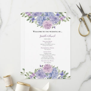 Programa Boda Floral Acuarela Lila Azul Polvoriento Chic