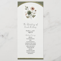 Boda floral acuarela rosa oliva polvoriento y dora