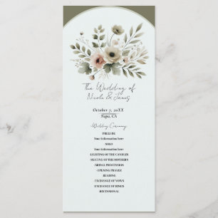 Programa Boda floral acuarela verde oliva caqui