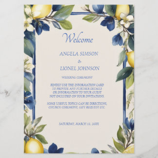 Programa Boda floral azul limón italiano