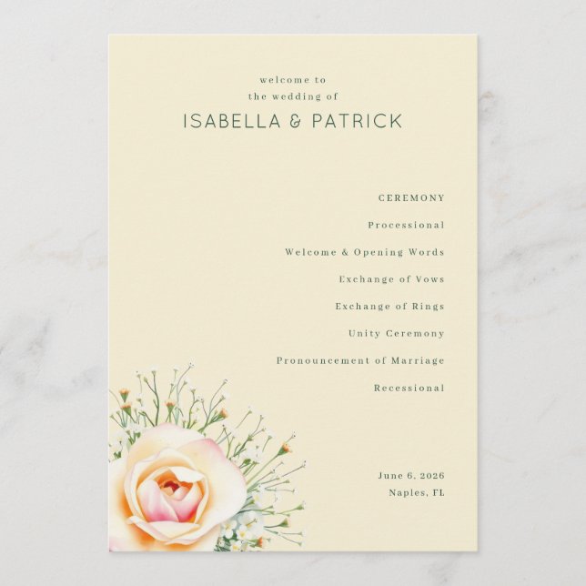 Programa Boda floral beige elegante (Anverso)