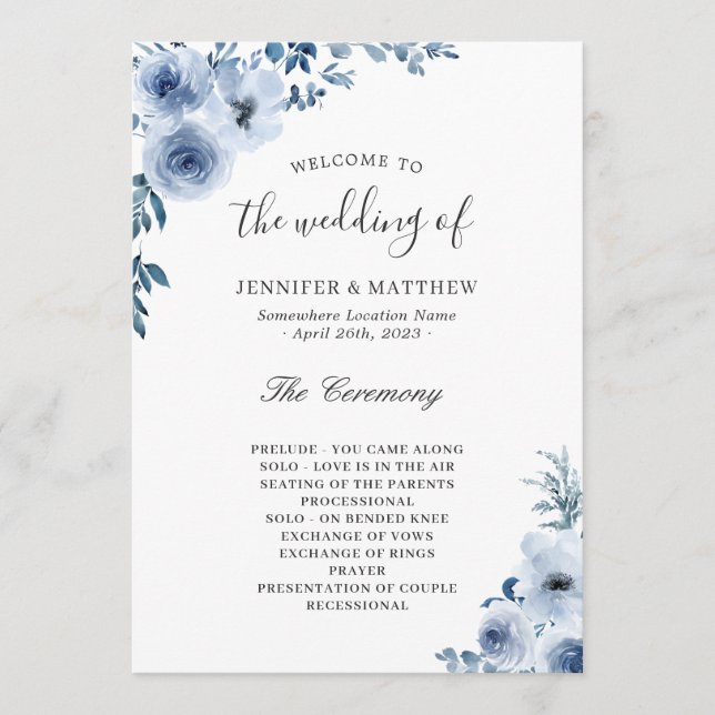Programa Boda Floral Bohemiana Dusty Blue Pastel (Anverso)