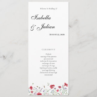 Programa Boda floral de amapola y lavanda con acuarela