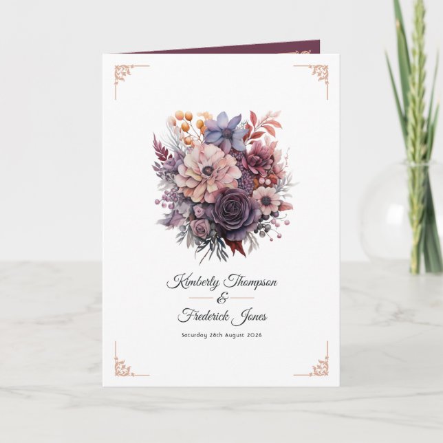Programa Boda floral de ciruela, gris, cobre y rosa polvori (Anverso)