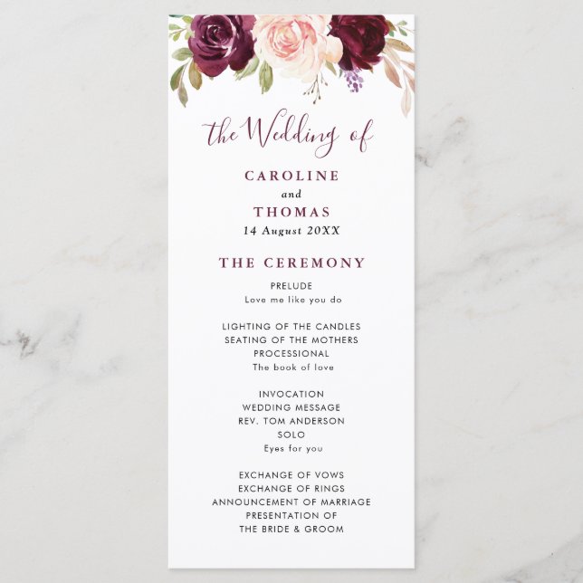 Programa Boda floral de ciruela morada y melocotón (Anverso)