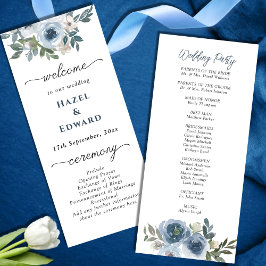 Programa Boda floral de color azul turbio y simple acuarela