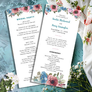 Programa Boda floral de color azul y rosa simple