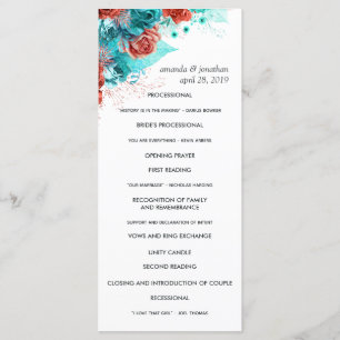 Programa Boda floral de color turquesa y coralino