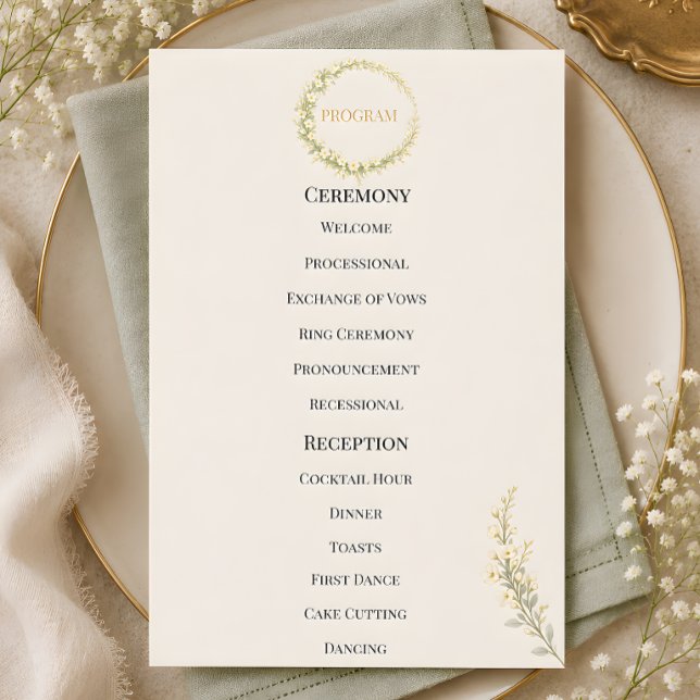 Programa Boda floral de lujo con aliento de bebé (Luxury baby's breath wedding themed program card)