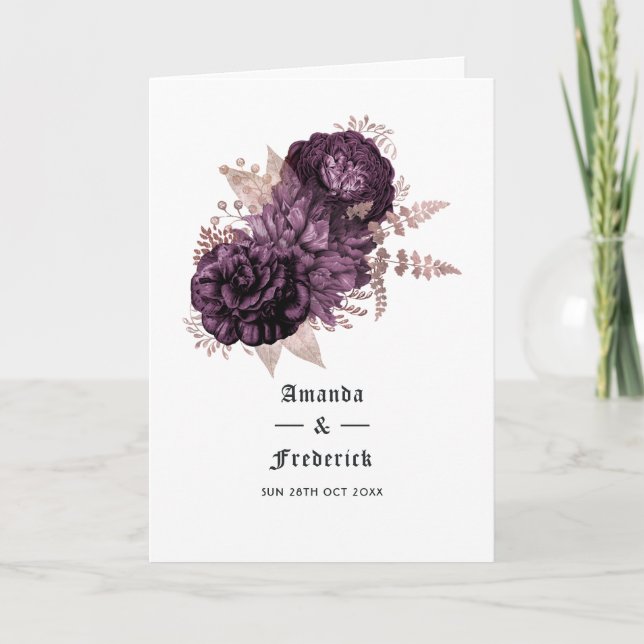 Programa Boda floral de oro morado oscuro y Rosa (Anverso)