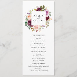 Programa Boda floral de otoño con acuarela de Burdeos y rub