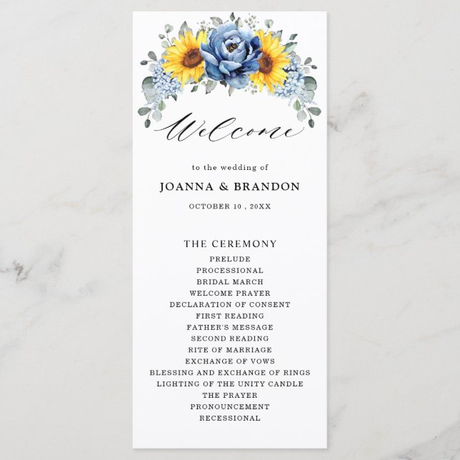 Programa Boda floral de pijama azul turquesa de girasol (Anverso)