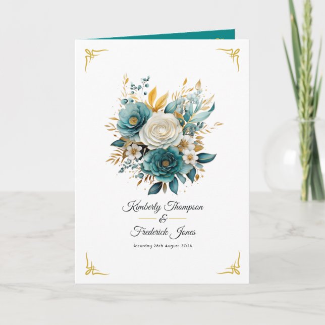 Programa Boda floral de turquesa y dorado (Anverso)